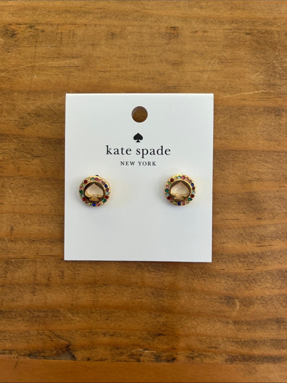 Kate Spade gold-tone heart stud earrings with multicolor crystals